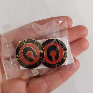 Vintage Set Of Cincy All Star Hockey Pins Round Red Black